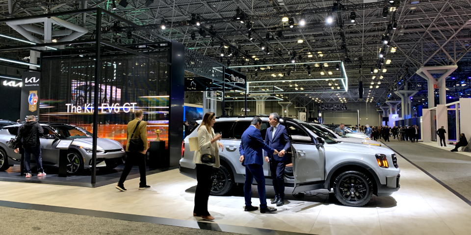 View of an exhibit booth at the NY Auto Show